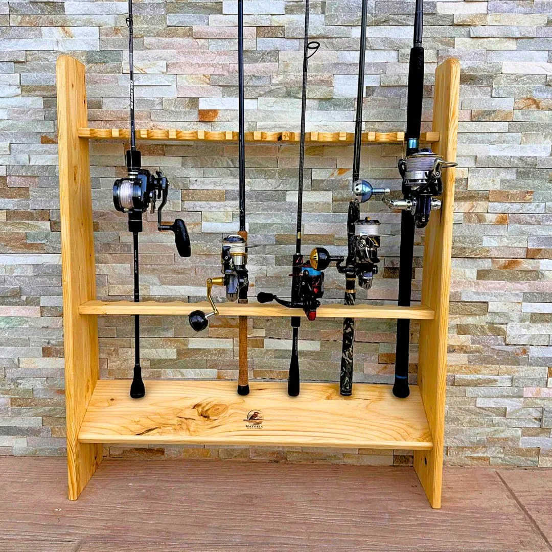 Porta canne da pesca in legno massello artigianale